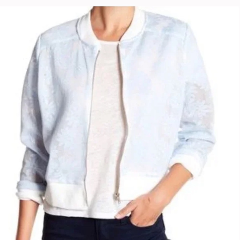 Cupcakes and Cashmere Audrie Floral Mesh/Lace Bomber Jacket Size Medium